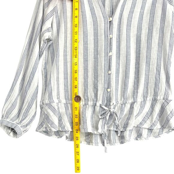 Rails Marti Cayman Stripe Blue White Button up Striped Long Sleeve Blouse Medium - Picture 7 of 8